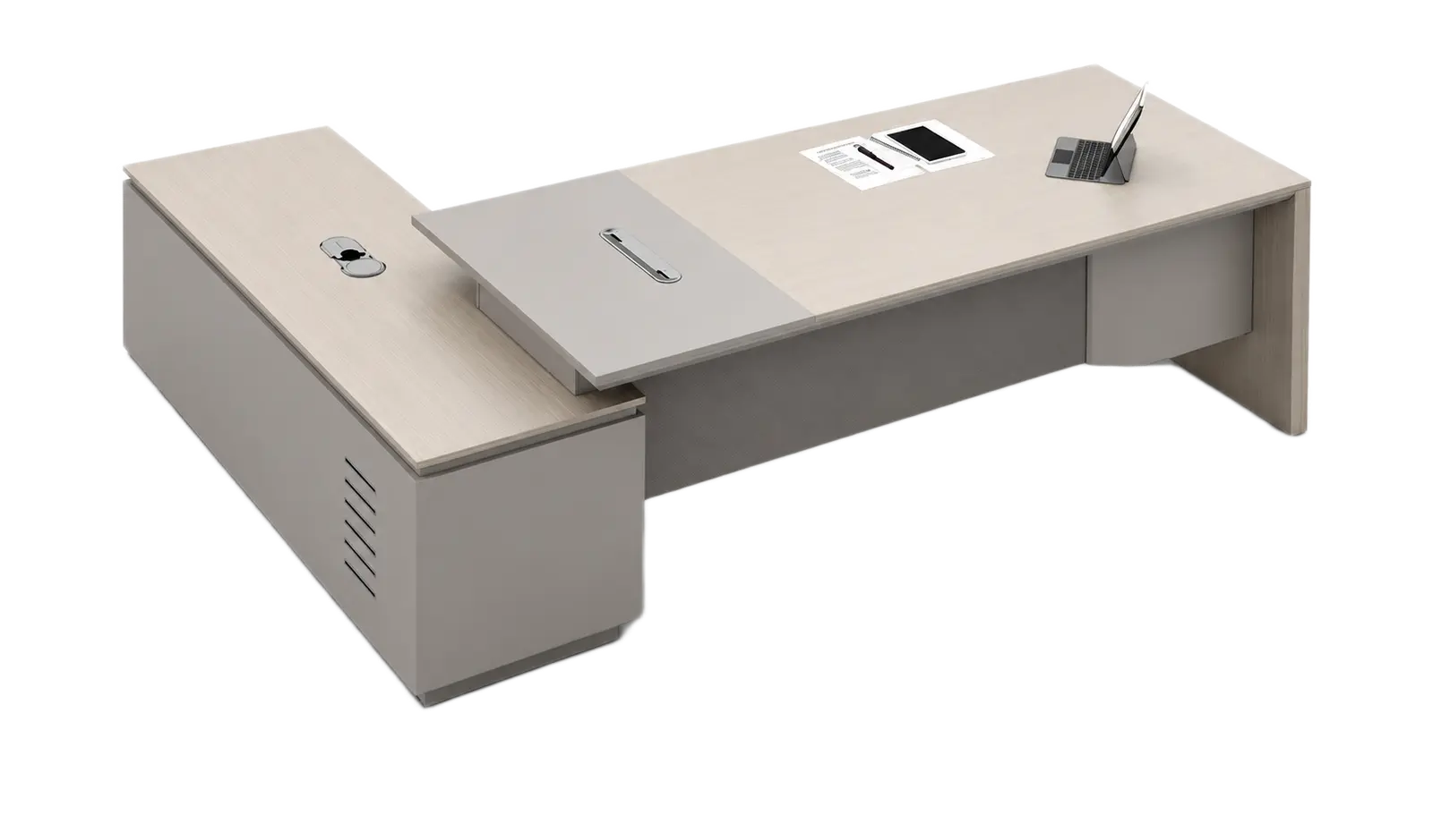 Lucira 8.5 Feet Office Desk In White Oak & Seagull Gray 2
