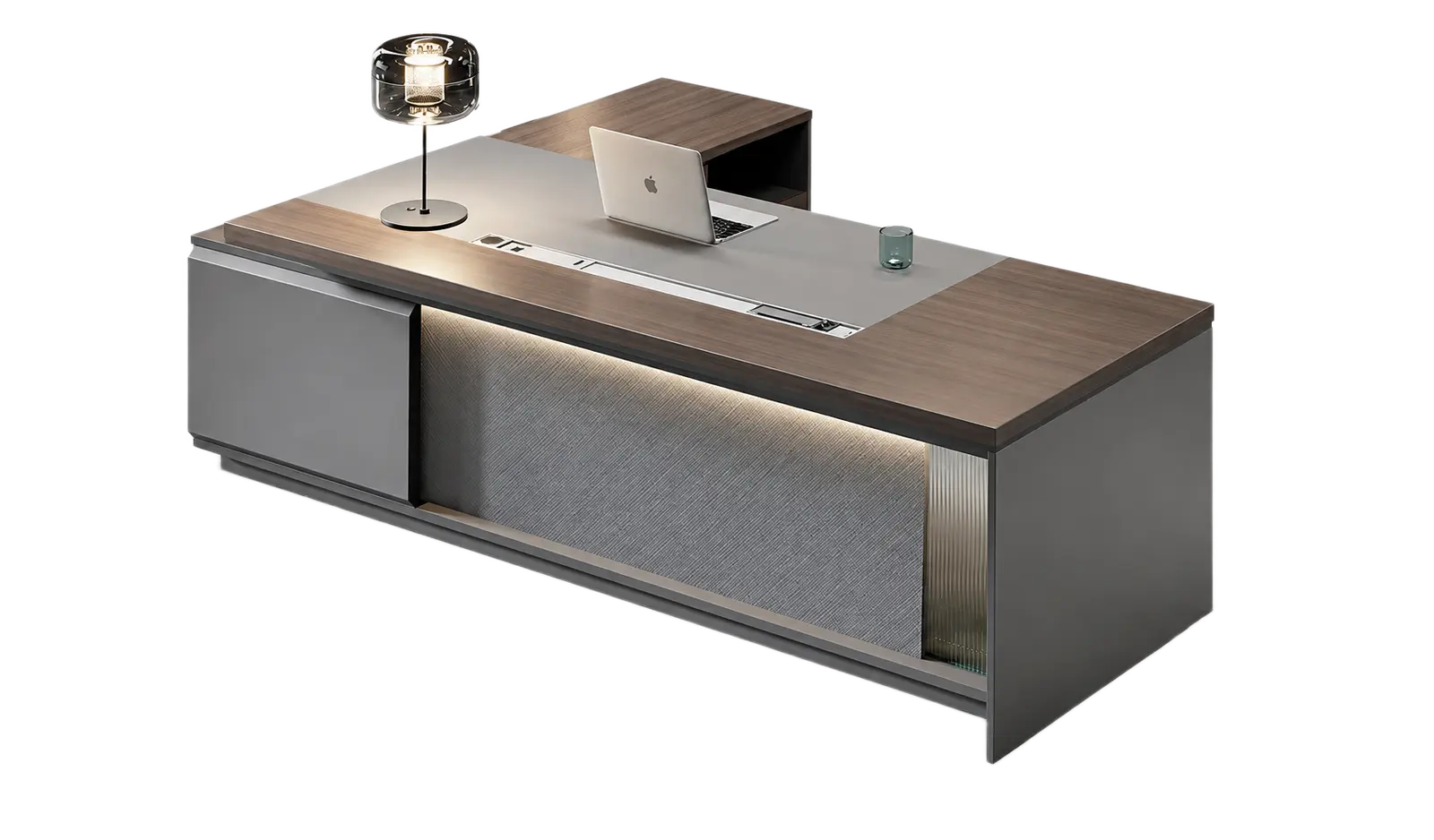 Nexa 10 Feet Office Desk In Pari Walnut And Advanced Gray 1