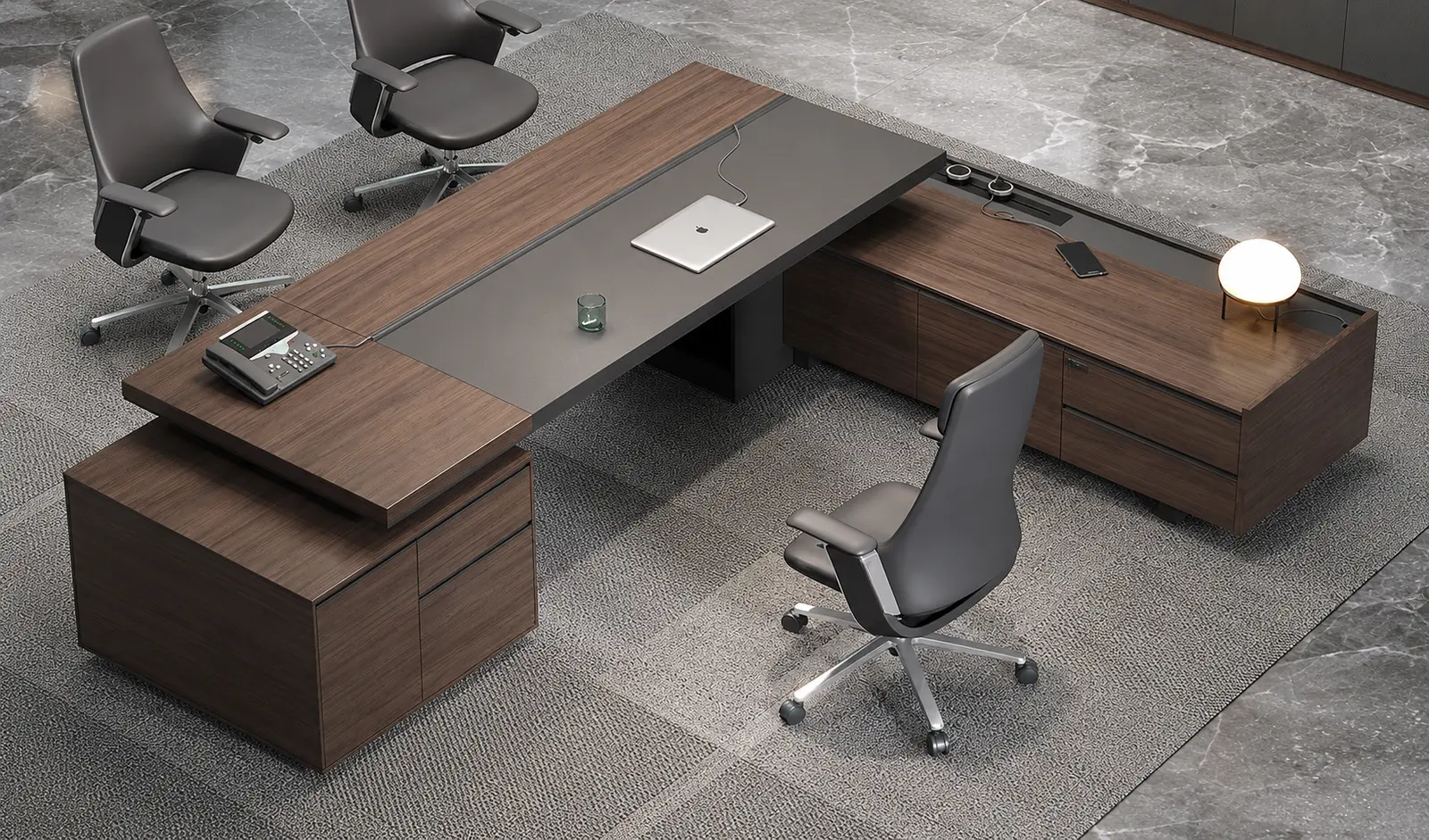 Nexa 10 Feet Office Desk In Pari Walnut And Advanced Gray