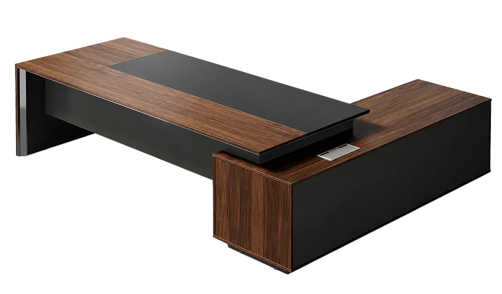 Maxima 10 Feet Office Desk In Felix Walnut & Leather Finish 1