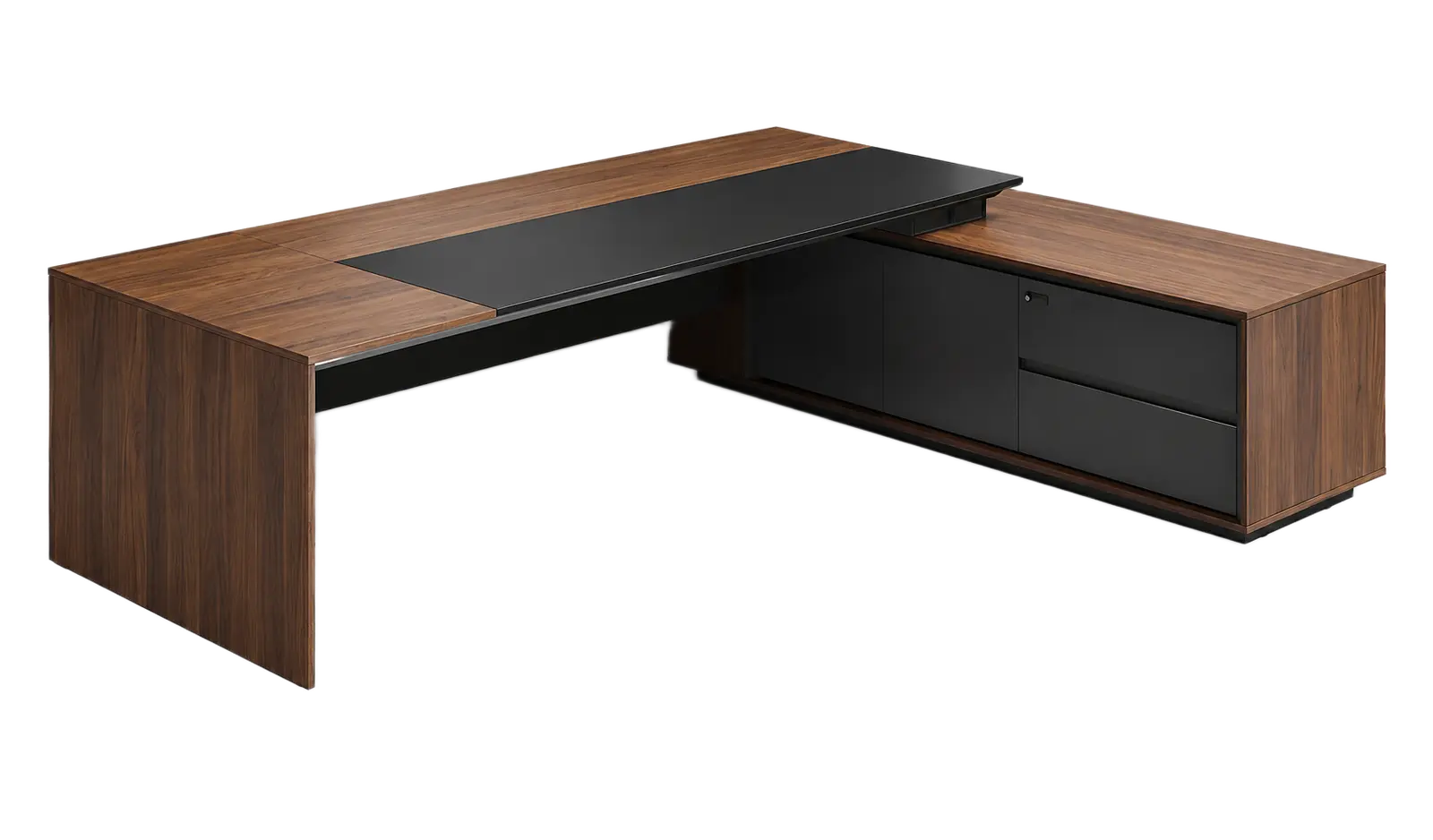 Maxima 10 Feet Office Desk In Felix Walnut & Leather Finish 2