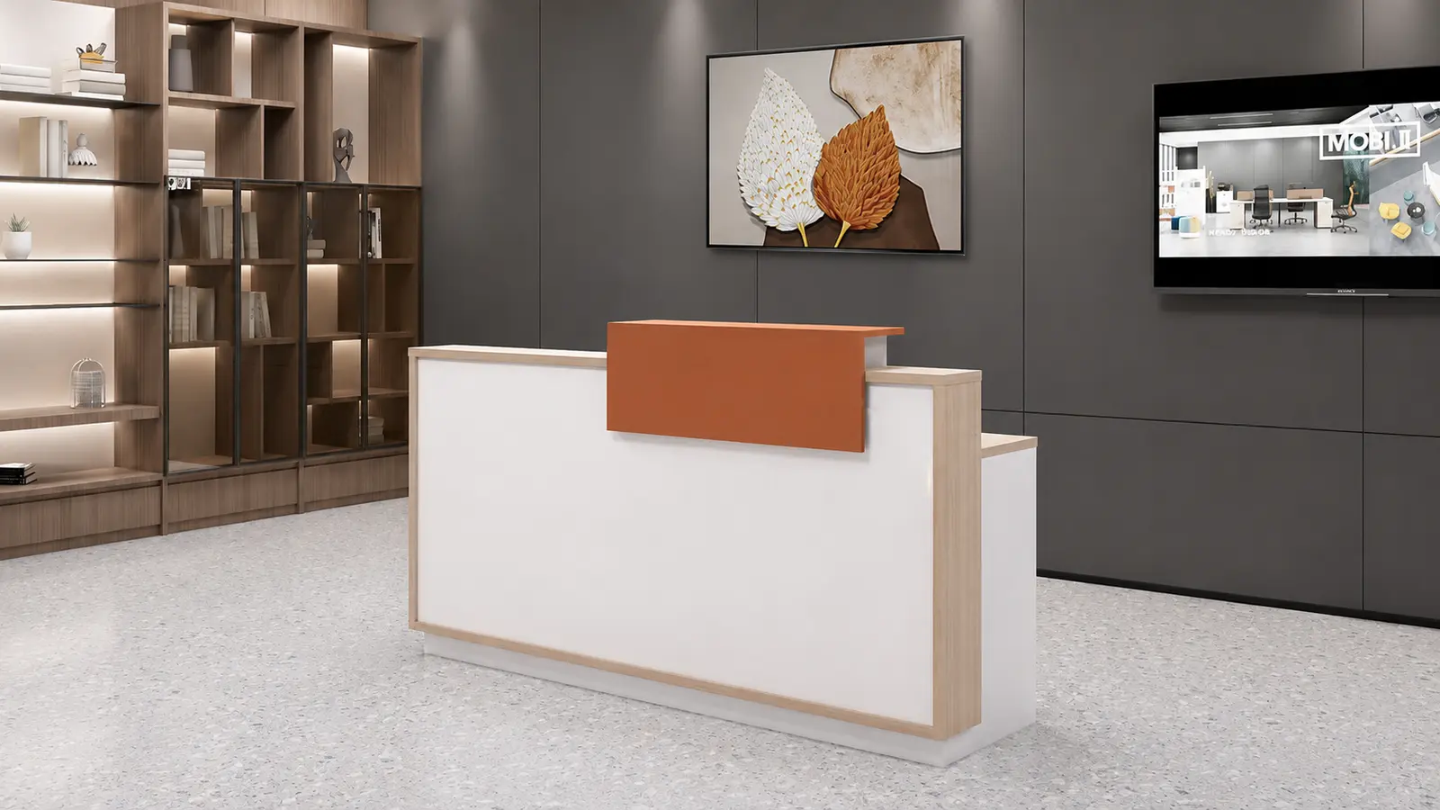'Orion' 6 Feet Reception Desk In Pear Wood & White Laminate