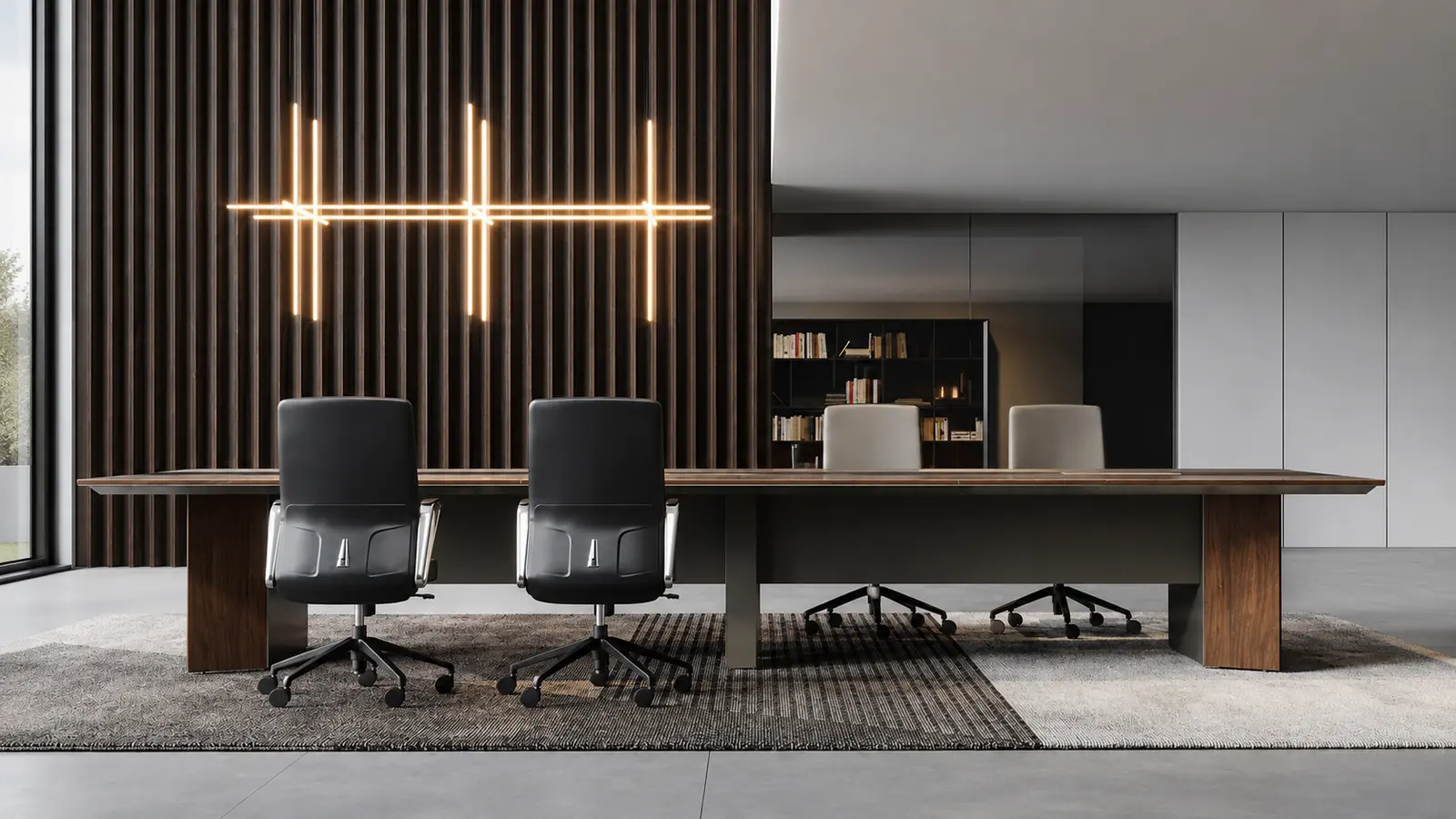 'Maxima' 16 Feet Boardroom Table in Felix Walnut & Leather Finish