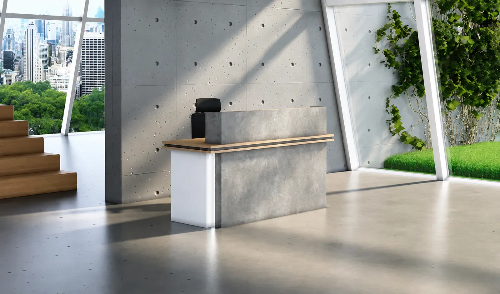 'Spiro' 6 Feet Reception Desk In Akazie Oak & Rock Gray Finish