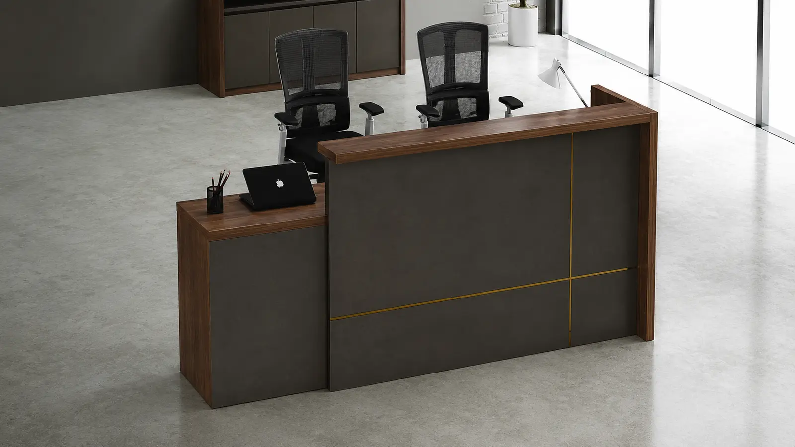 'Miro' 6 Feet Reception Table In Norica Walnut Laminate Finish