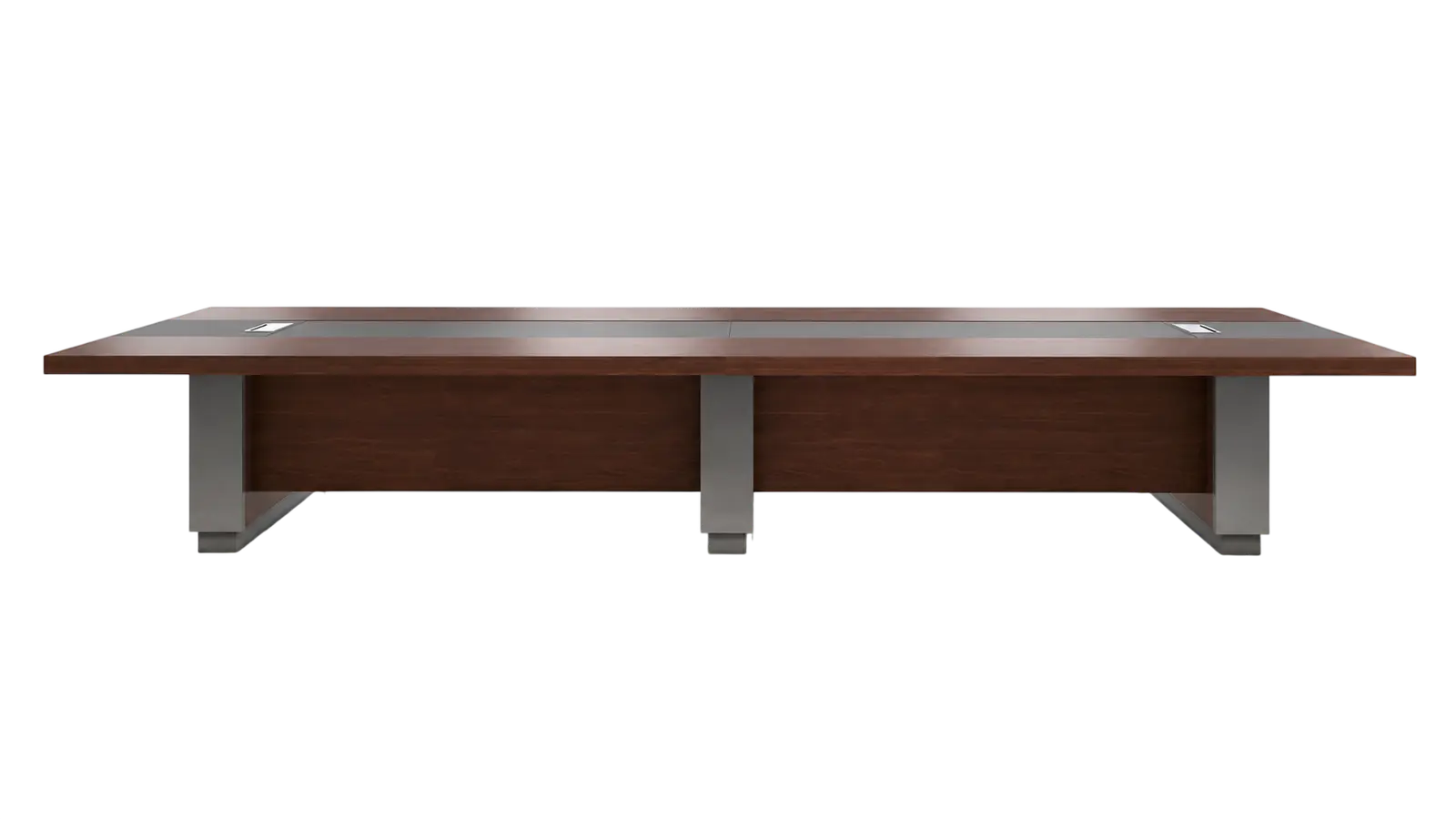 'Larry' 16 Feet Meeting Table In Mountain Grain Walnut Veneer & Leather 1