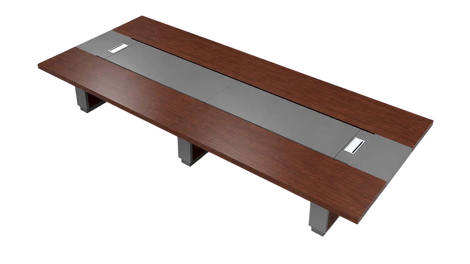'Larry' 16 Feet Meeting Table In Mountain Grain Walnut Veneer & Leather 2