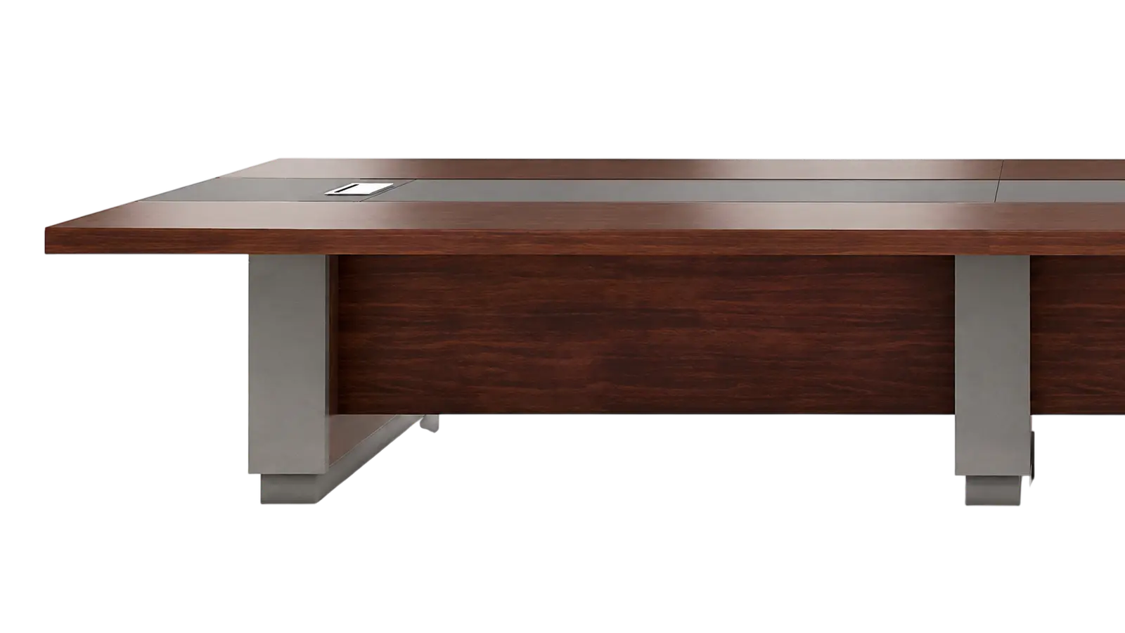 'Larry' 16 Feet Meeting Table In Mountain Grain Walnut Veneer & Leather 3