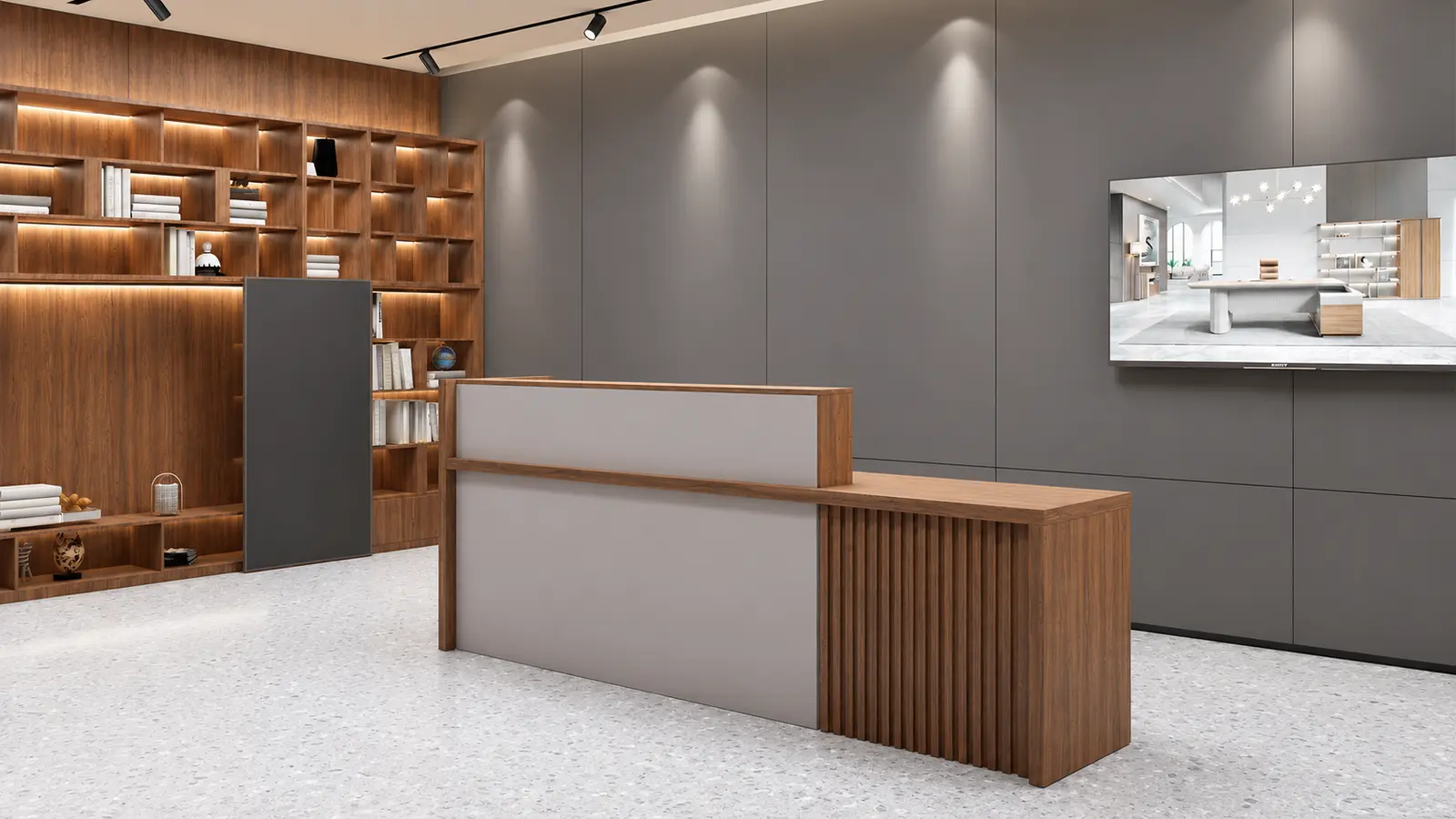 'Swan' 8 Feet Reception Desk In Golden Sandal Wood Finish