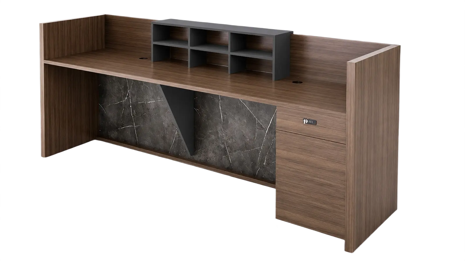 'Nexa' 8 Feet Reception Desk In Pari Walnut And Advanced Gray 1