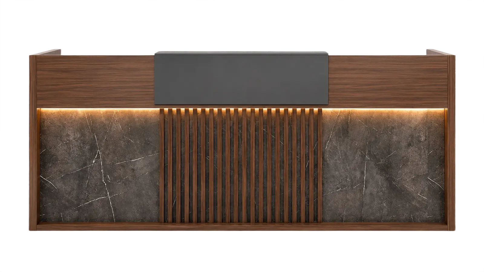 'Nexa' 8 Feet Reception Desk In Pari Walnut And Advanced Gray 2
