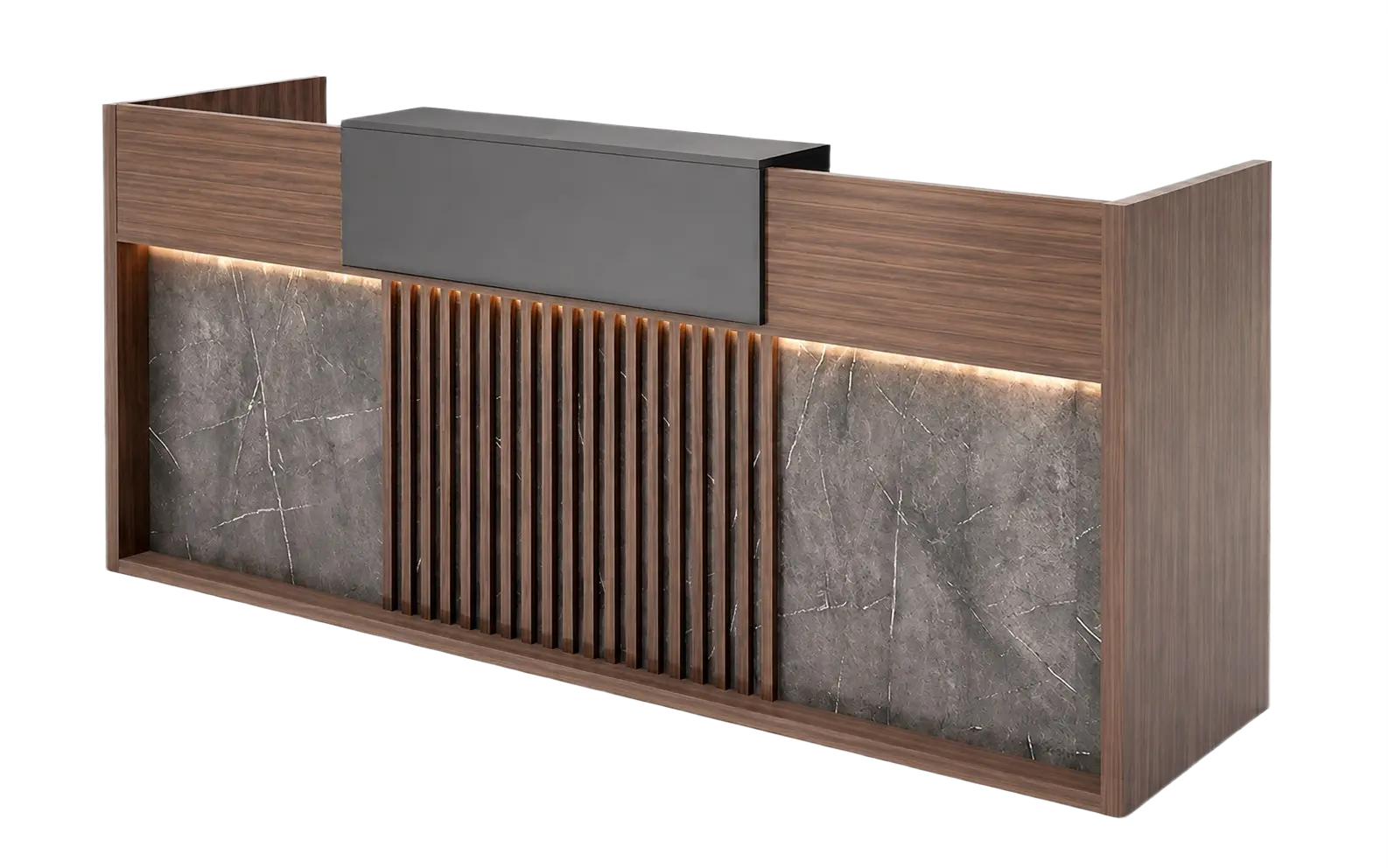 'Nexa' 8 Feet Reception Desk In Pari Walnut And Advanced Gray 3