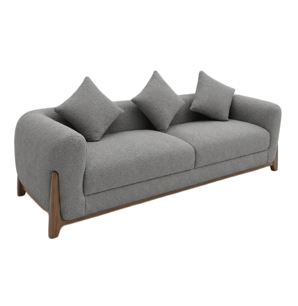 Scandinavian Grey Bouclé 3-Seater Sofa 1